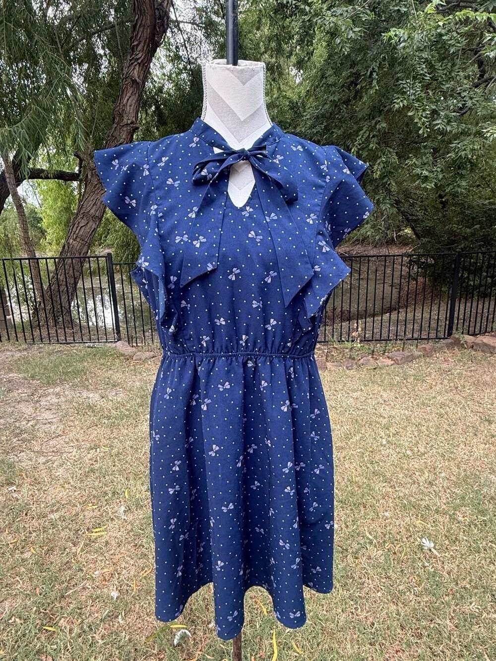 Allegra K BowPrint Dress Navy